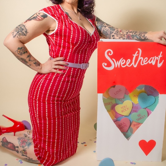 NWT Pinup Girl Clothing Pinstripe Hearts Natasha Dress size Med - Picture 1 of 4